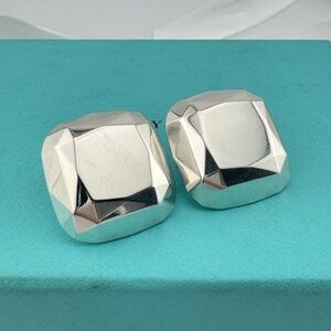 Tiffany & Co. Elsa Peretti HUGE Faceted Square Earrings Sterling Silver